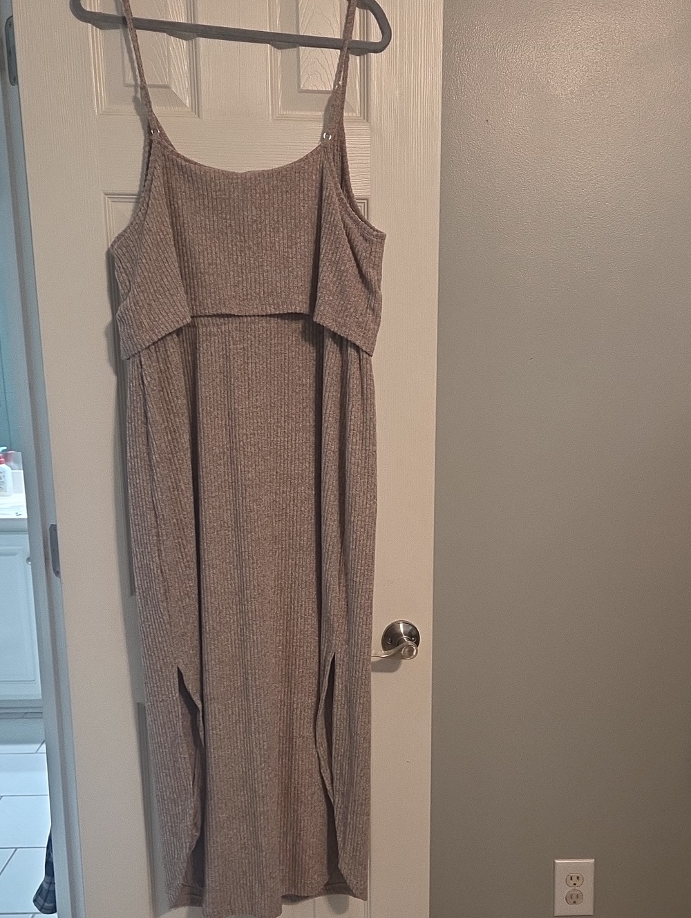 Sleeveless Ribbed Maxi Dress in Taupe